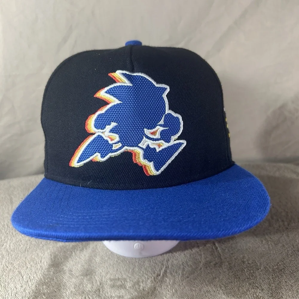 Sonic the Hedgehog Snapback Hat Pixel Ring Blue Black SEGA Cap Adjustable